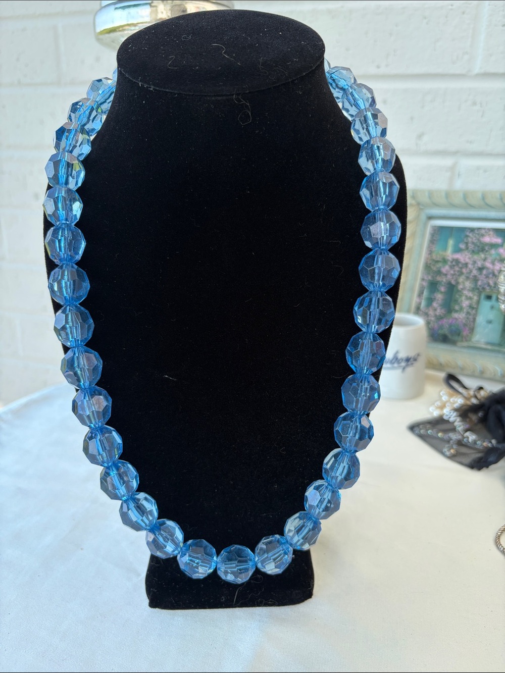 Sparkling Blue Faceted Bead Necklace Lucite - Women's Jewelry